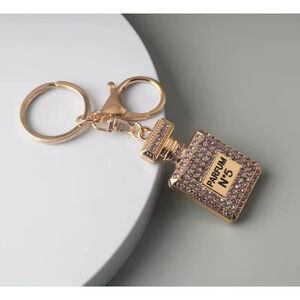 Perfume Bottle Rhinestone Keychain Pendant Bag Charm - Light Pink/Gold 4